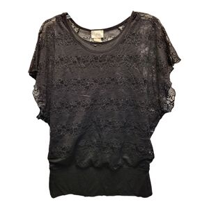 Lavish Black Lace Stretch Flutter Sleeve Blouse - Size S